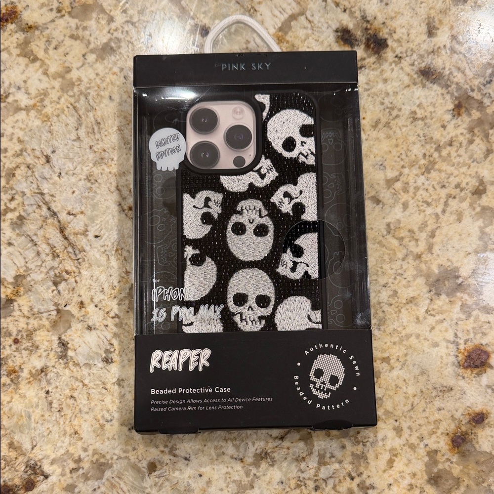 Reaper Skull Beaded iPhone 15 Pro Max Case - Black and White